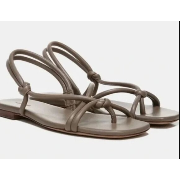 VINCE. Doyle Strappy Flat Knotted Slingback Sandals in Otter Grey Leather 6.5 - Picture 1 of 8